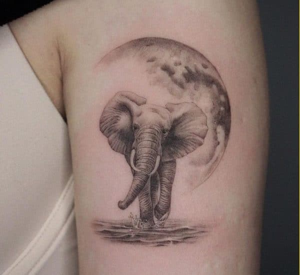 elephant tattoos with moon