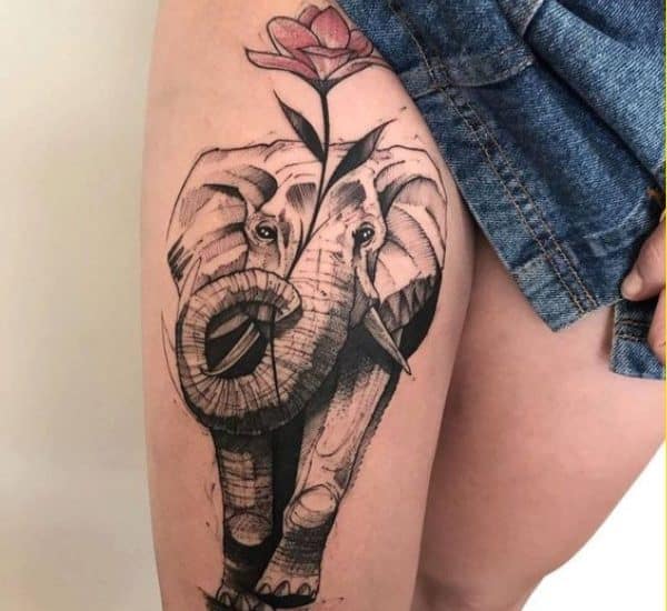 elephant tattoos on thigh for girls