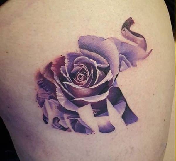 elephant tattoo in a rose