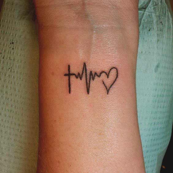Small heartbeat with heart tattoo on wrist ideas for men and women
