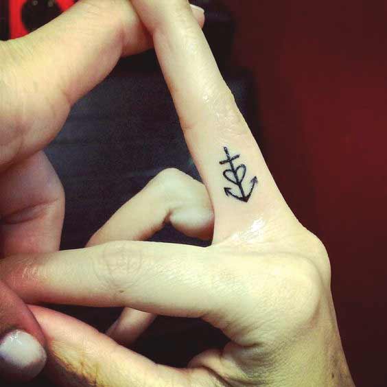 Small faith hope love tattoos symbols with anchor on finger for men and women