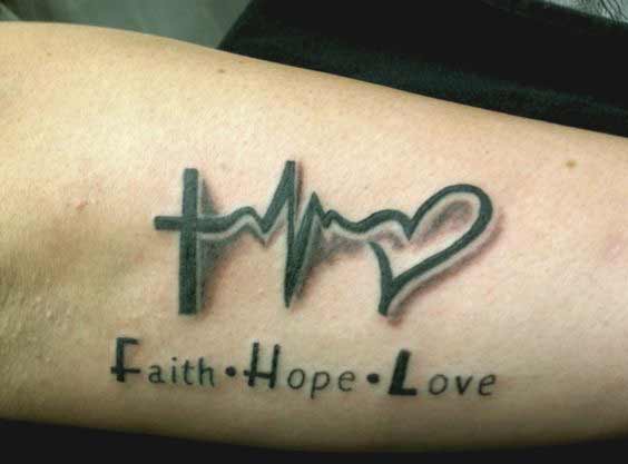 3d Faith hope love and heartbeat tattoo designs on arm