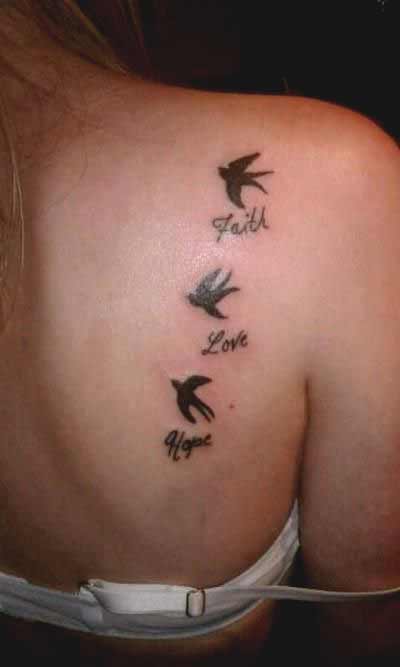 Faith, Hope, and Love tattoos with birds ideas for girls on shoulder