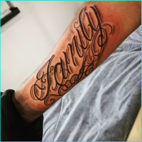 family written on hand tattoos for men