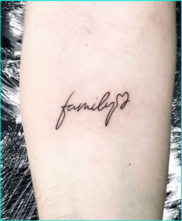 family word tattoo with heart