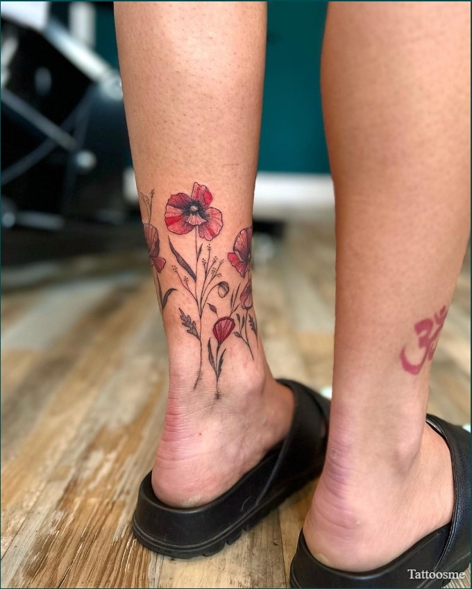 Beautiful Floral leg tattoo for girls by Zak Schulte