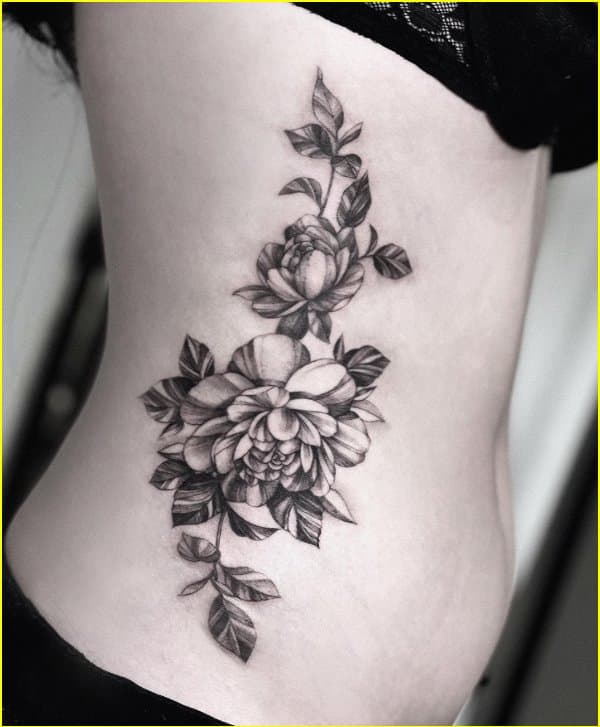 side ribcage flower tattoos