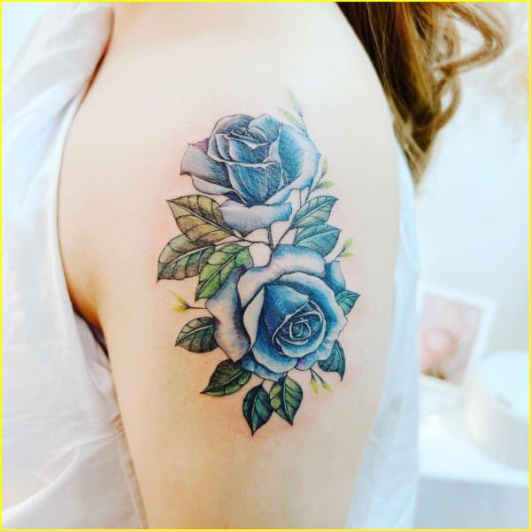 Pink and blue flowers by Valeria Yarmola  Tattoogridnet