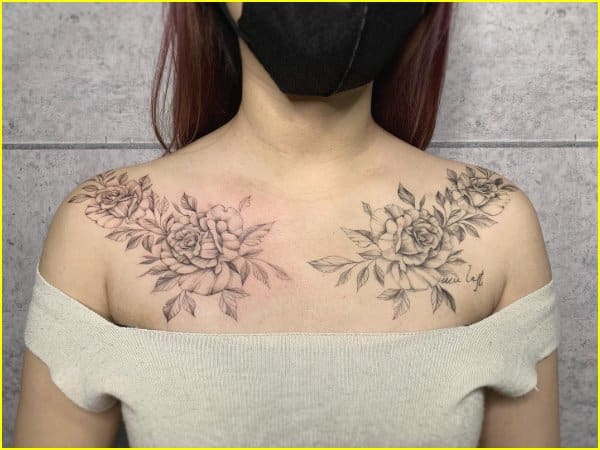 flower tattoos on collar bone