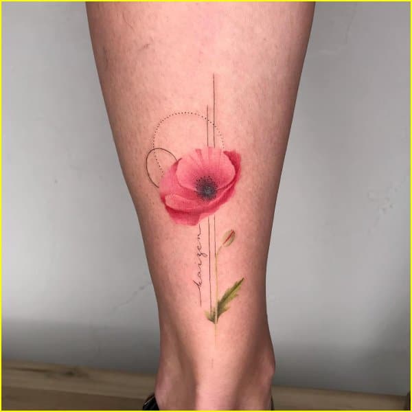 poppy flower tattoo on leg