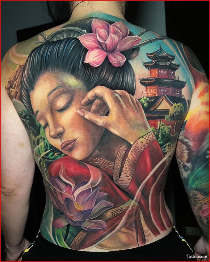 Geisha back tattoo