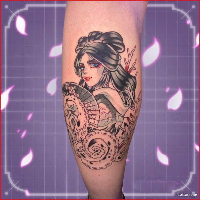 Geisha and wave tattoo