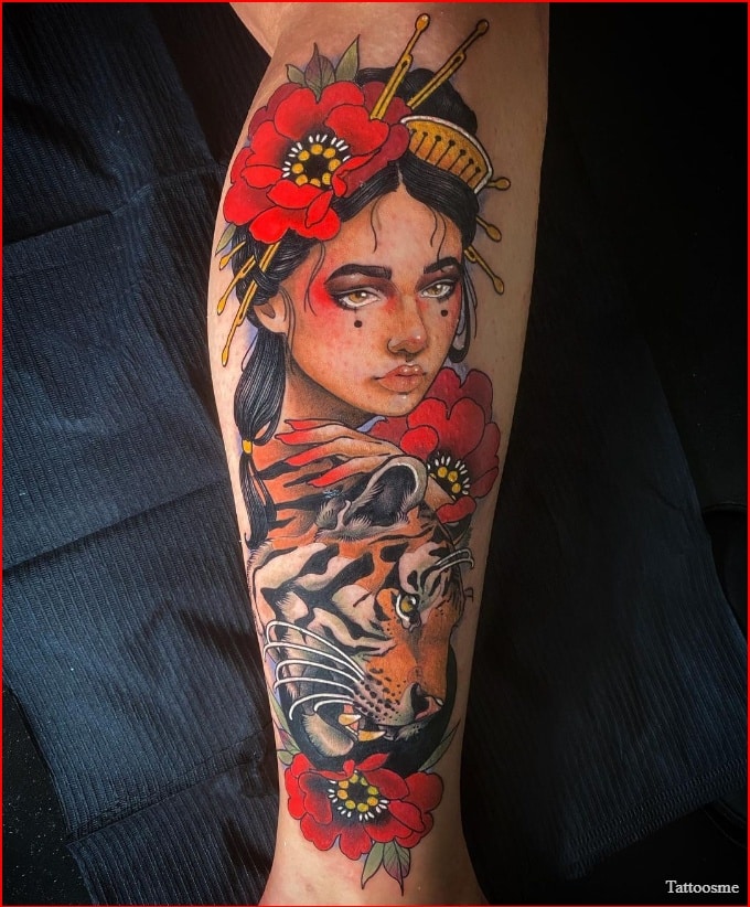 Geisha and butterfly tattoo