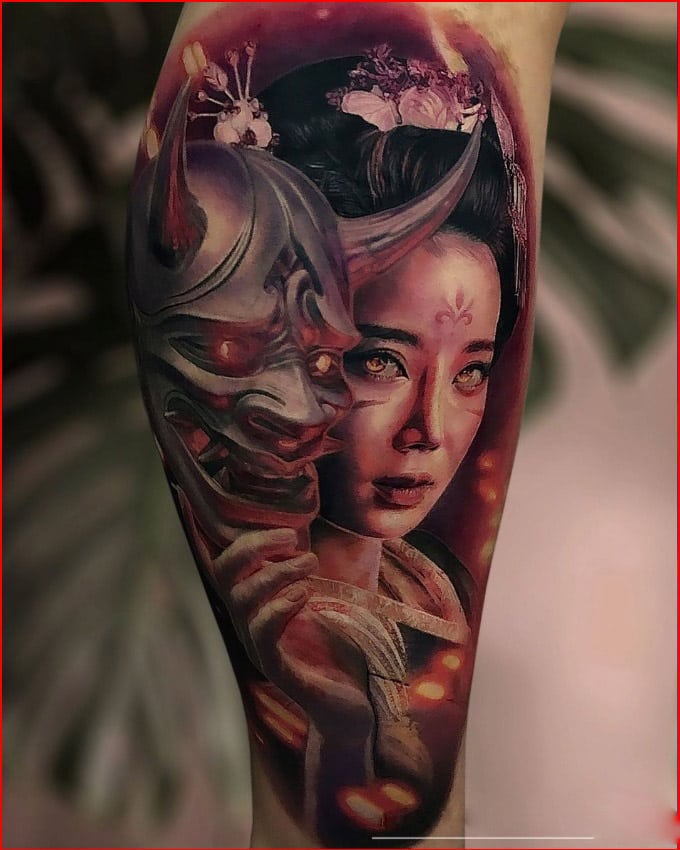 Geisha and moon tattoo