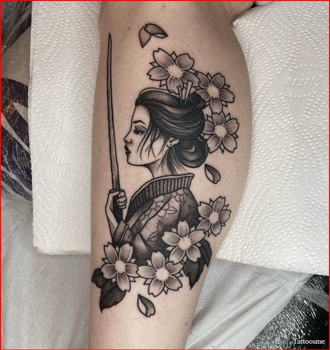 Geisha and cherry blossom tattoo