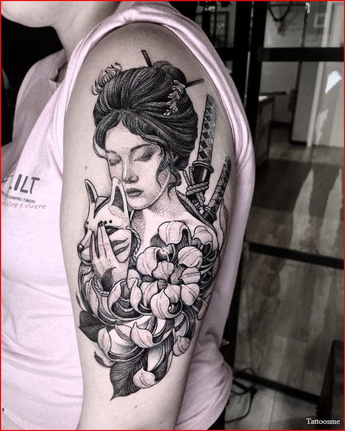 Aggregate more than 80 japanese geisha warrior tattoo designs - thtantai2