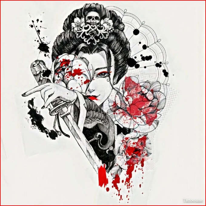 12 Patterns Geisha Tattooing Arm Colorful White Black Color Tatoo Sticker |  Shopee Singapore