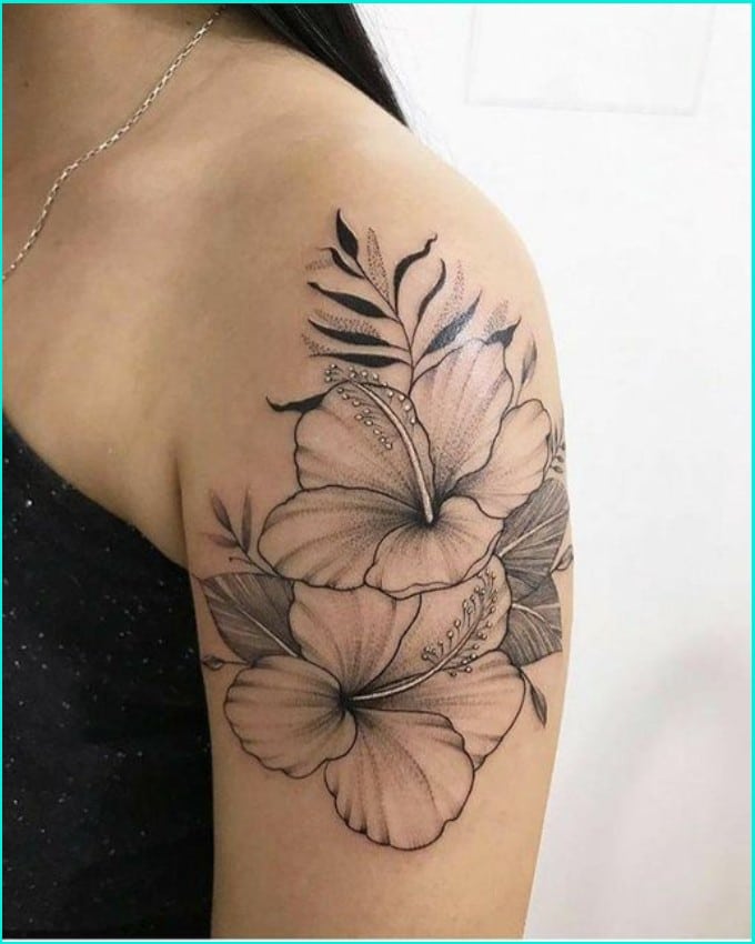 Color Hibiscus Flowers with Dragonfly Tattoo by Dimas Reyes TattooNOW