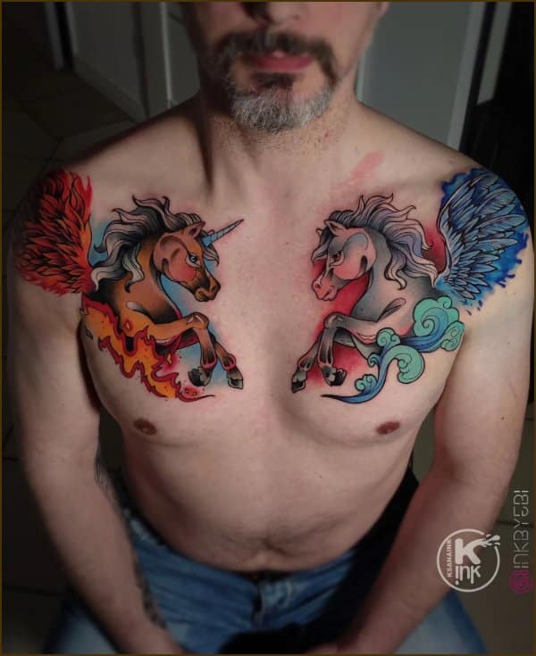 two matching horse tattoo on chest