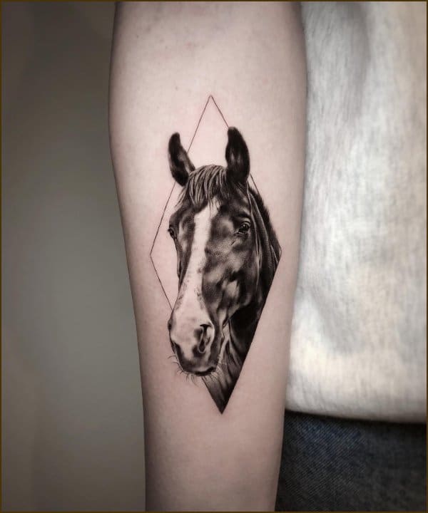 horse tattoos black and white on forearm
