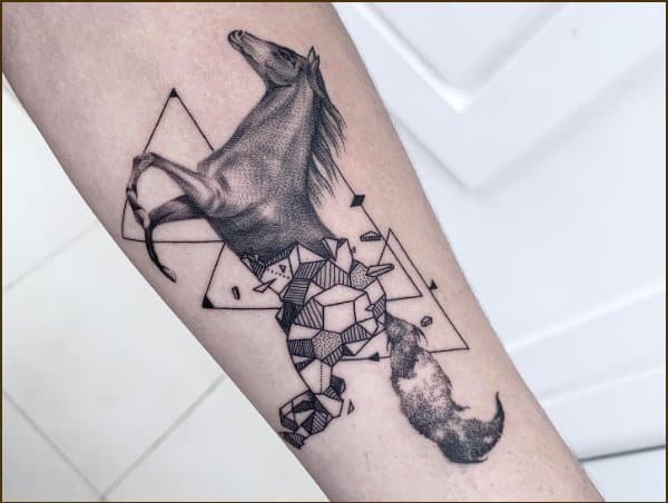 Tattoo uploaded by Jaime Gall  Horse and skull tattoo horse HorseTattoos  skull skulltattoo horseskull geometry  Tattoodo