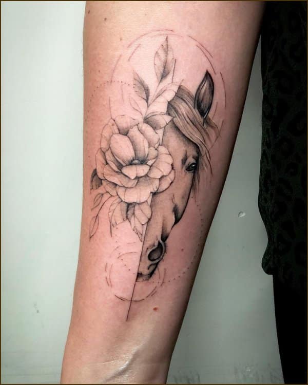 horse tattoos with flowers