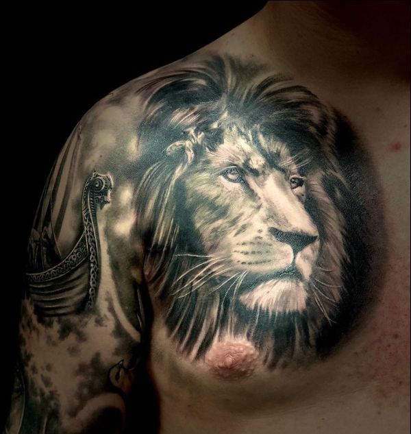 best lion chest tattoos