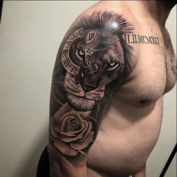 lion face tattoo with rose