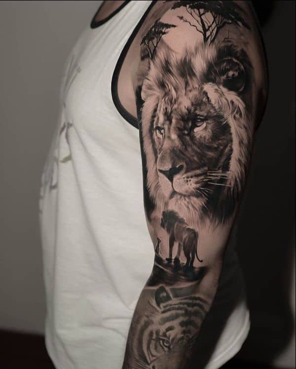 Altered Images : Tattoos : Nature Animal Lion : Lion/Compass Tattoo