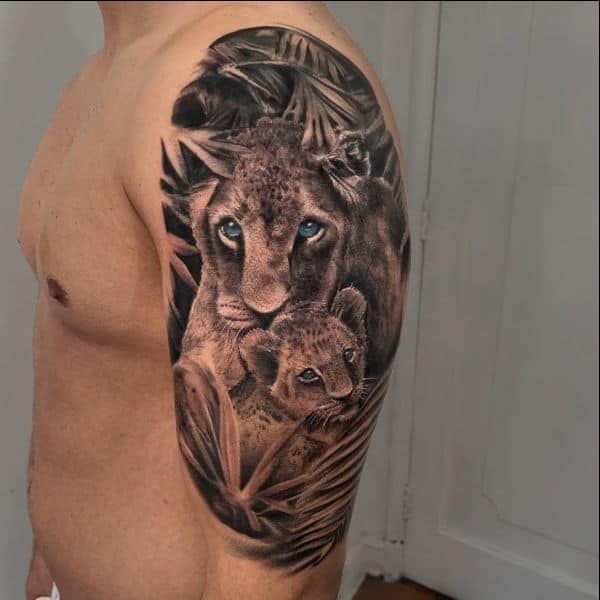 Lion and Cub Temporary Sleeve Tattoos  neartattoos