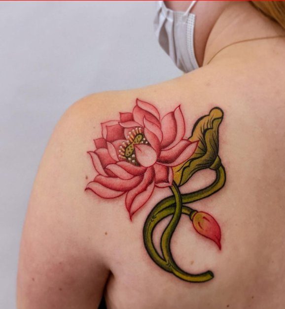 Lotus Flower Tattoo on upper back