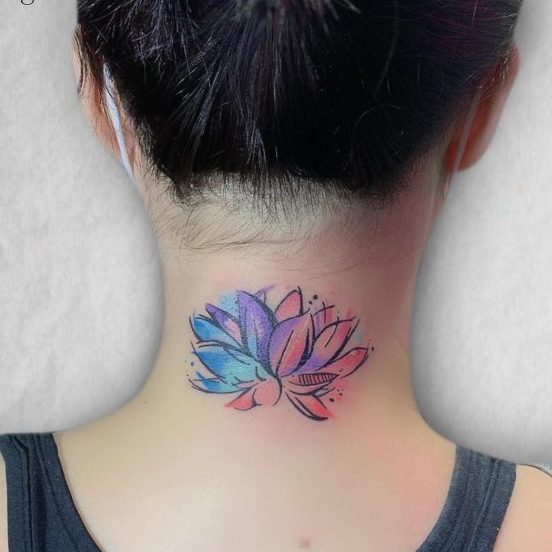 Lotus tattoo on neck