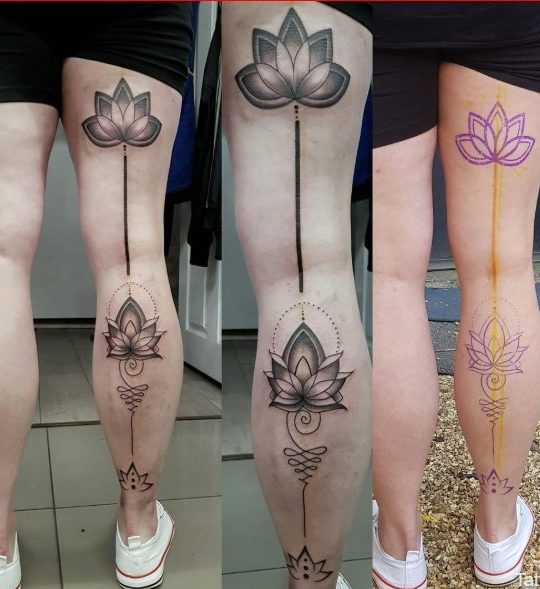 matching lotus tattoo designs for legs