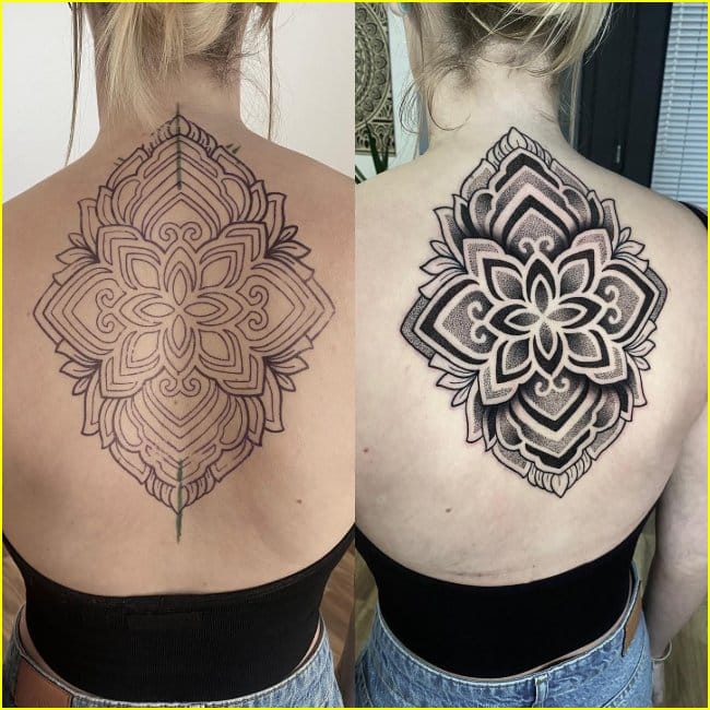mandala back tattoos for females