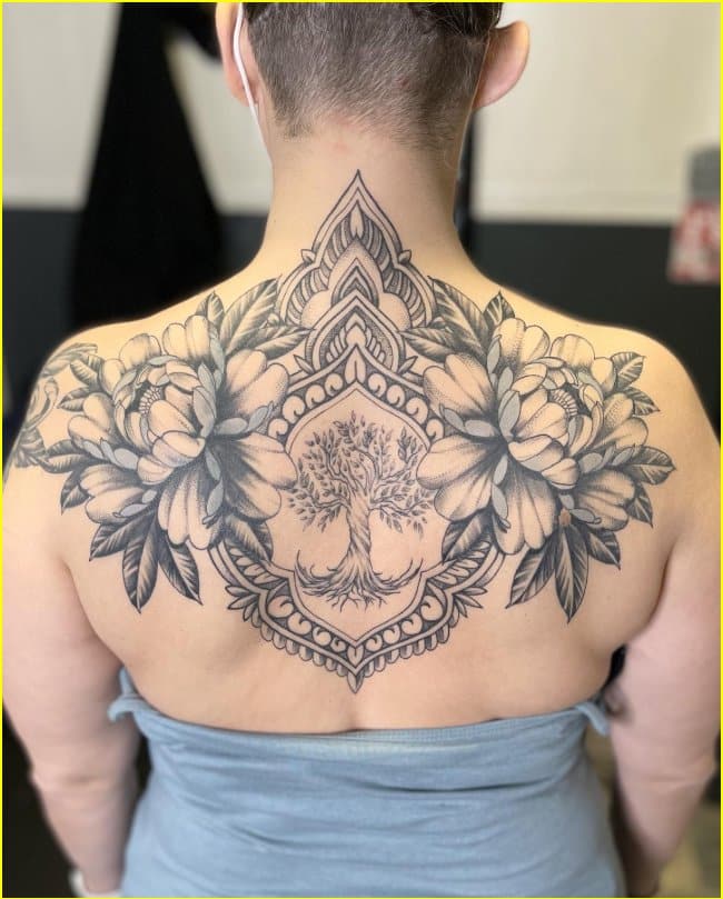 mandala tattoos full back for females with flower