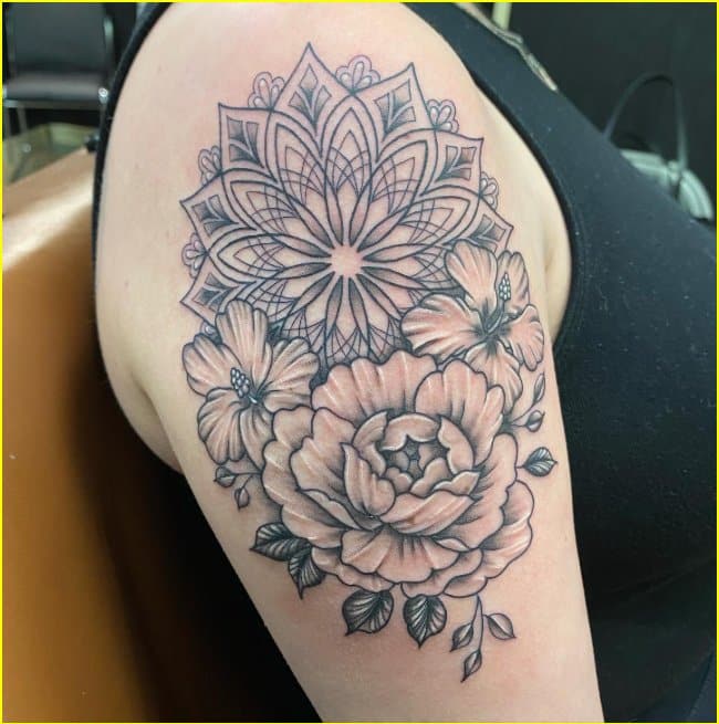 pretty mandala tattoos with peony flowers