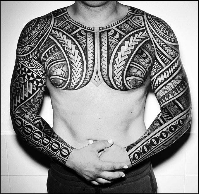 maori tattoos for men on chest and arms