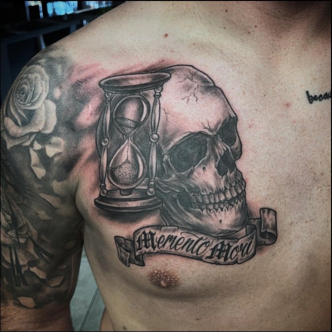 memento mori tattoo hourglassand skull