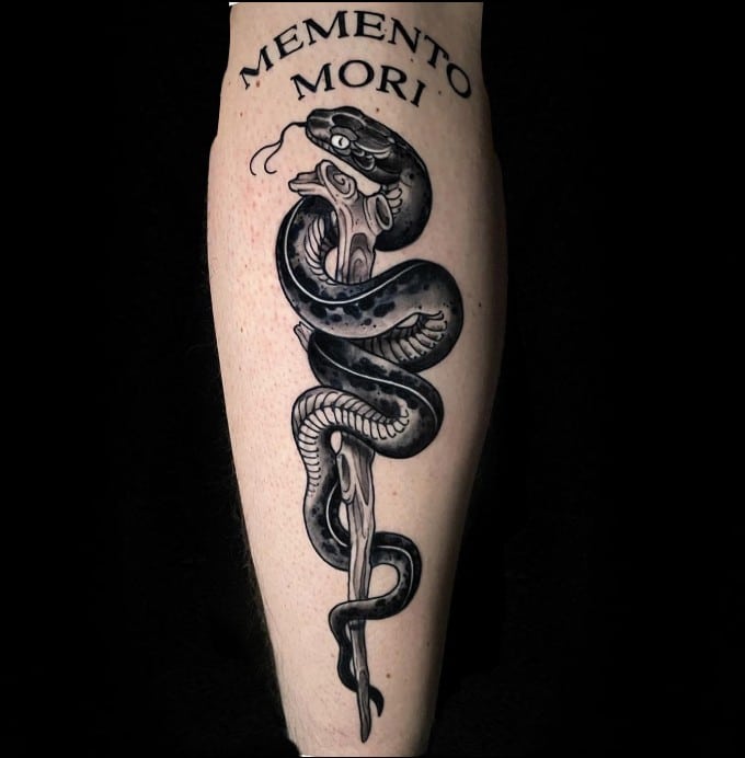 memento mori tattoos designswith snake