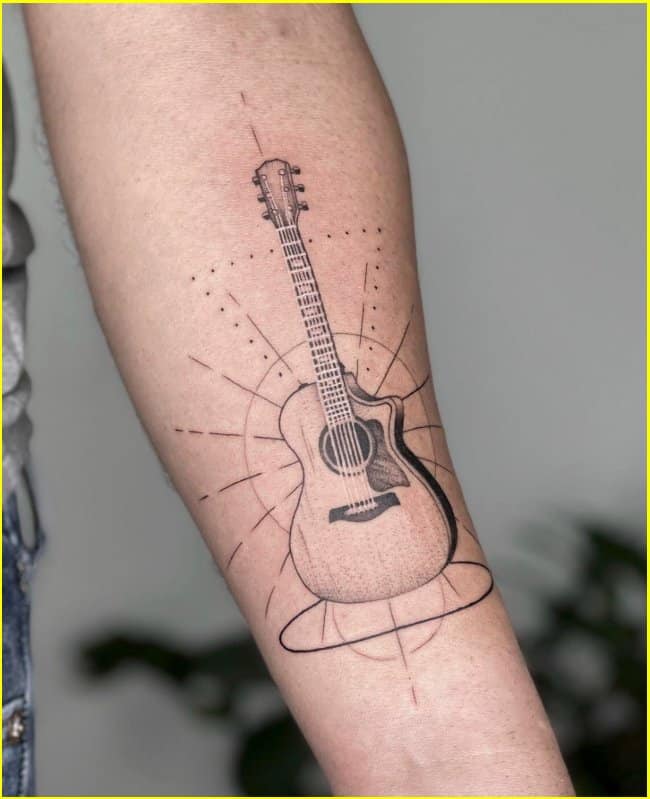 A Young Man with a Tattoo on His Chest Plays the Guitar in the Bedroom  Hipster Learn To Play the Guitar Closeup of a Stock Image  Image of  portrait lifestyle 179768587