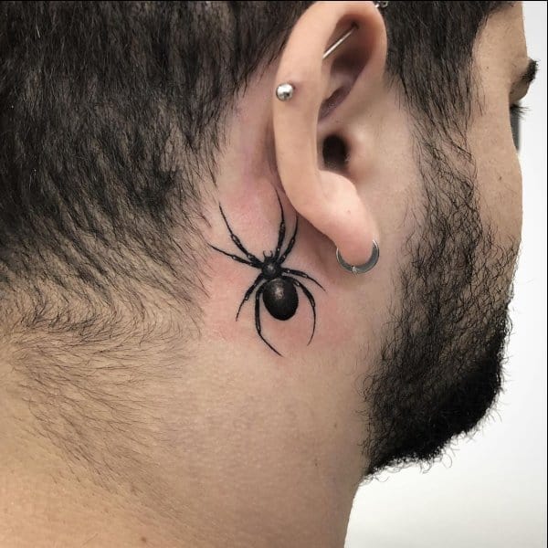 small spider neck tattoos for men