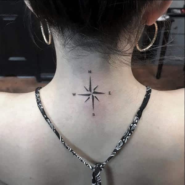 small compass neck tattoos