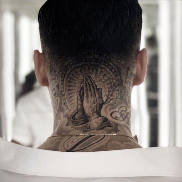 Praying Hands Tattoo On Neck