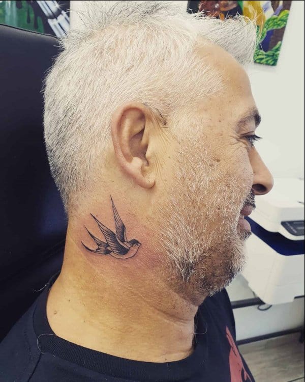 small bird neck tattoos for men