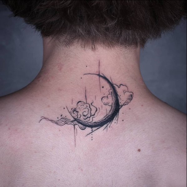 cloud and moon neck tattoos