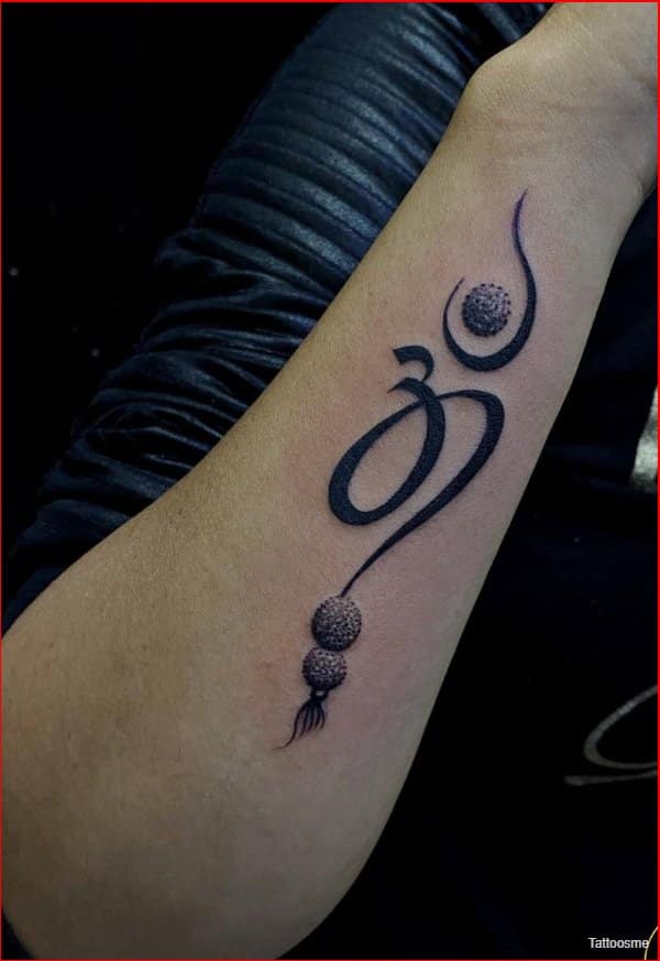 om tattoo design with rudraksha for wrist
