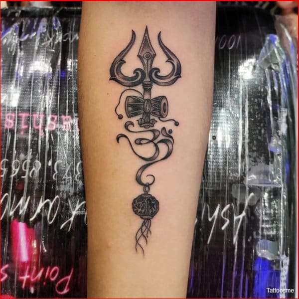om tattoo with trishula design