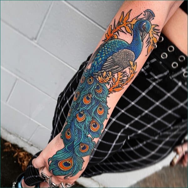 CHINESE PEACOCK TATTOOS on full arms for females