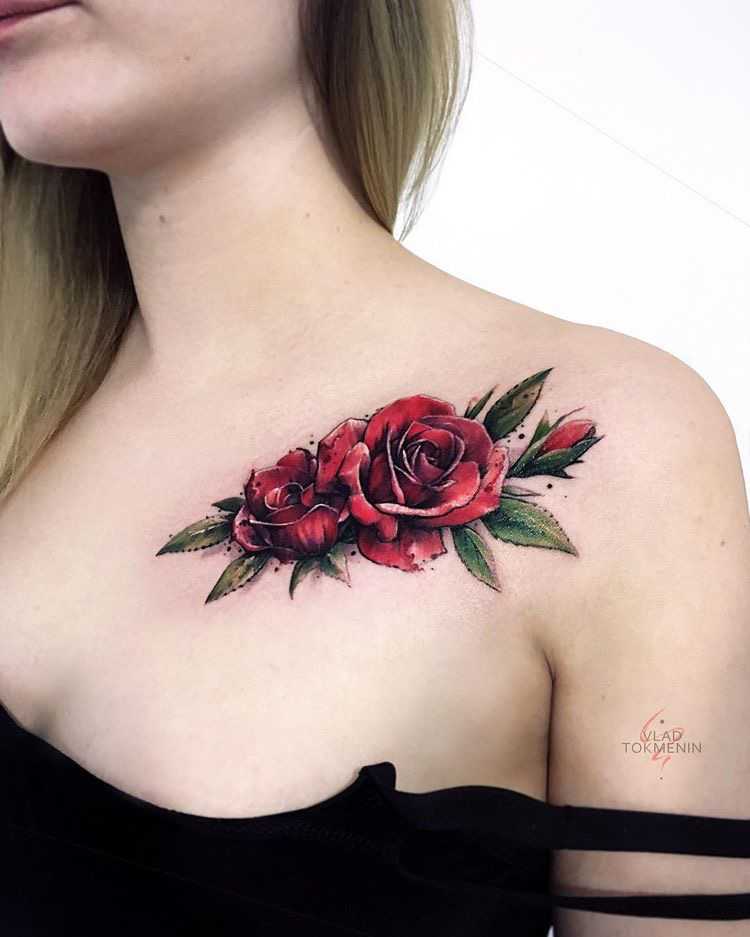 rose tattoos on chest for women