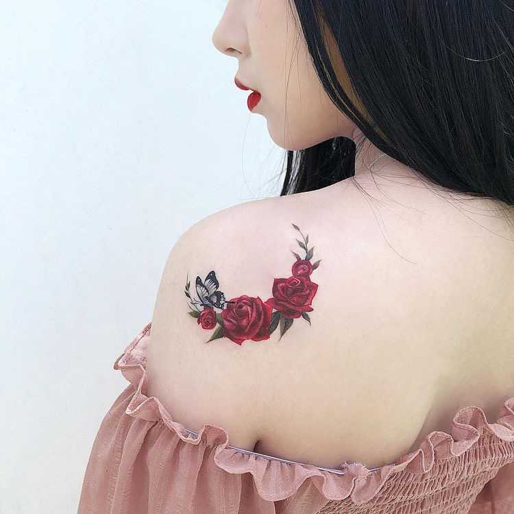 rose back tattoos